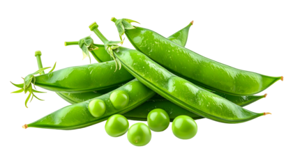 Vibrant close-up of fresh green pea pods, some open, revealing round peas on black