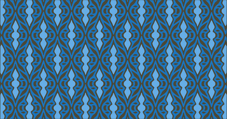 Blue seamless ornamental pattern with repeating floral and geometric elements, elegant decorative background suitable for wallpaper, textile, fabric, and surface design.