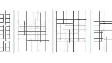 Four Panel Abstract Black Geometric Vector with Minimal Rule-Based Design