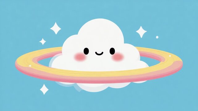Exploring visual art with bright colors and shapes in a playful cloud design on a blue background