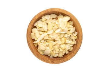 Peanuts cut into slices on a white background, top view.