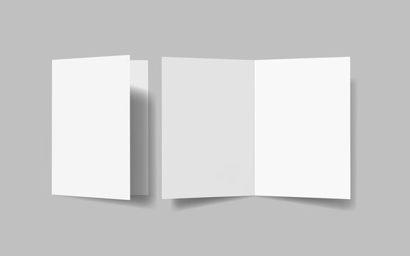 bifold brochure blank isolated mockup. A5 open and closed postcard template