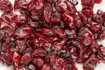 Dried cranberries, top view, macro.