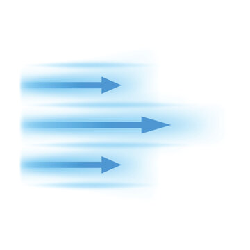 Air flow, vector straight blue arrows showing wind direction of air movement, cold fresh stream, blur air current motion
