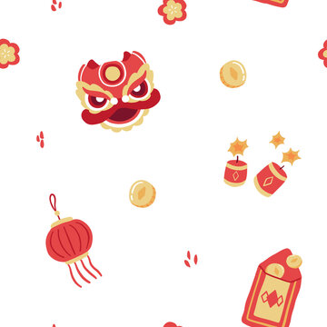 Chinese Lion Dance Head Seamless Pattern, Background