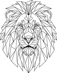 Geometric lion head illustration in black and white minimalist line art style © Malik 