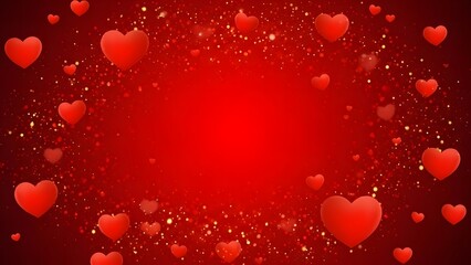 A romantic background with floating red hearts and sparkling glitter for love celebrations