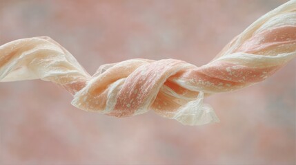 Close-up of a twisted rope. the rope appears to be made of a light-colored material, possibly cotton or a similar material. the ends of the rope are twisted and twisted, creating a knot-like shape.