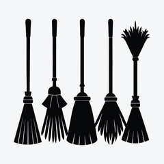 set of black silhouettes of broom