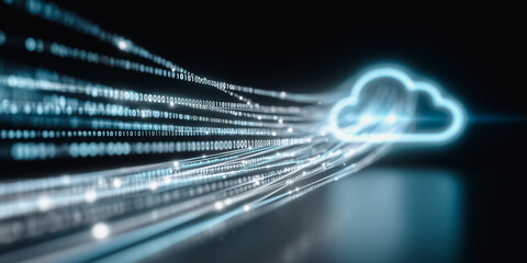 A modern, eye-catching digital rendering depicts the cloud as a central hub of interconnected data streams. Reflecting the latest technological developments.