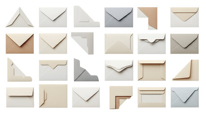 Envelope variations set for business mail, invitations, branding, and paper stationery design