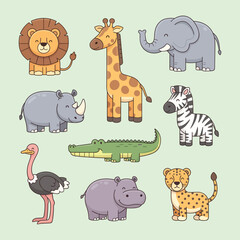 Obraz premium Cute Safari Animal Illustration Collection
