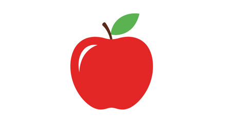 A vibrant red apple with a single green leaf on a white background