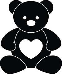 Black Teddy Bear Silhouette with White Heart Icon

