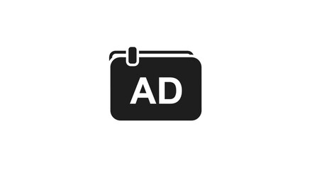 A simple black folder icon with the letters ad prominently displayed