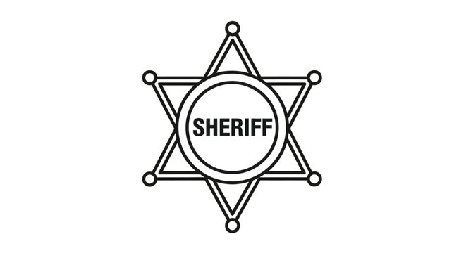 Graphic depiction of a classic sheriff star badge black and white outline