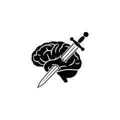 Brain with Sword Mental Battle Icon