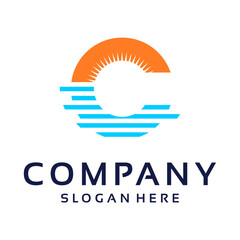 Letter C, Sunset beach logo symbol