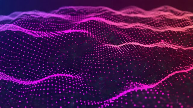 Abstract digital grid, violet particle wave and light background ,animation cyber or technology background.