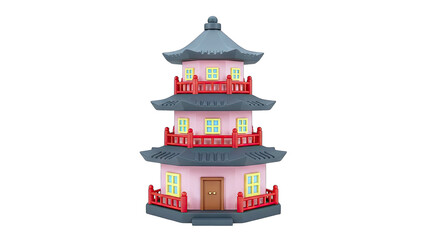 Pink Pagoda Toy on White Background