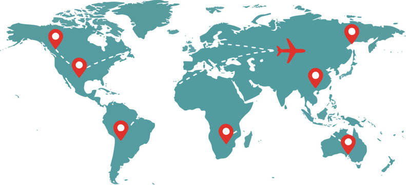 global travel map with airplane route