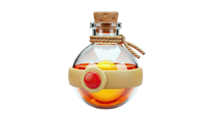 Potion Bottle with Orange Liquid on White Background