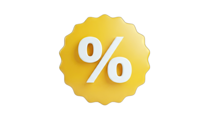 3D Percentage Symbol on Yellow Badge - Discount Concept