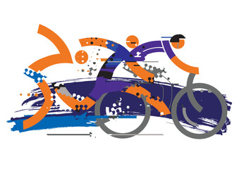 Triathlon race expresiv stylized.
Expresiv Stylized illustration of Three triathlon athletes on the grunge background. Vector available. 