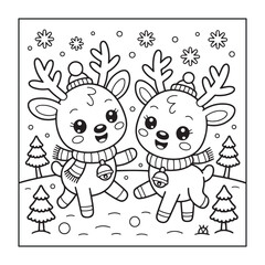 Naklejka premium Christmas-themed, fully detailed black and white coloring pages with Christmas elements in a cute style for adults and teens.