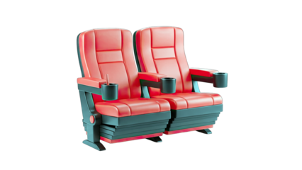 Red Cinema Seats with Cup Holders Isolated on White
