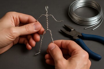 Hands Holding a Hand-Twisted Wire Human Figure