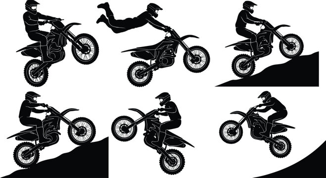 Motocross Rider Silhouette Vector Set