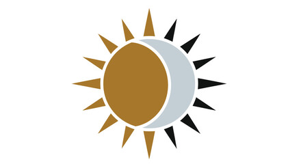 Stylized sun and moon symbol with golden and silver tones