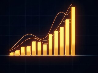 Golden bar chart showing upward trend with overlaying line graph