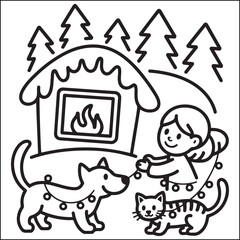 Cozy girls season black and white coloring pages