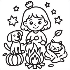 Cozy girls season black and white coloring pages