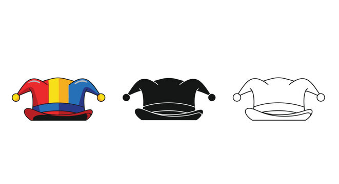 Colorful and monochrome depictions of a classic jester s hat design