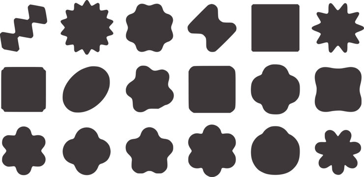 Twenty black irregular geometric silhouette shapes white