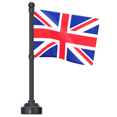 The Union Jack on a black steel pole 3D Icon Illustration. Low Poly Style.