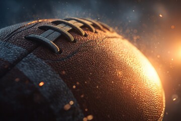 Cinematic Close-Up of Football in Warm Light with Dust Particles