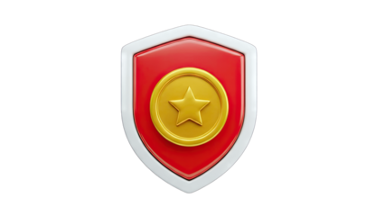 Shield with Star Coin Icon on White Background