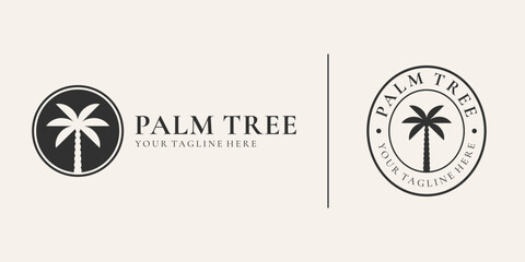 Obraz premium Elegant circular palm tree logo vector badge set