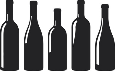 Wine Bottle Silhouette Five Bottles in a Row