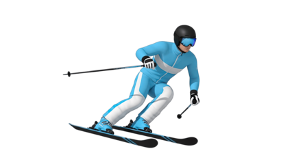 Skier Skiing Downhill on White Background