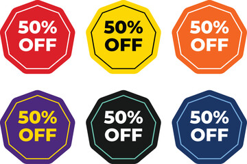 Colorful 50% off discount badge off price tag labels sale stickers collection