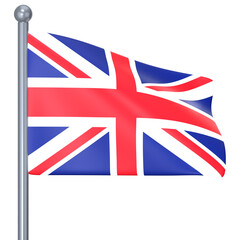 The Union Jack on a simple gray stand pole 3D Icon Illustration. Low Poly Style.