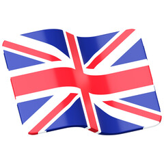 The Union Jack with a strong wave motion 3D Icon Illustration. Low Poly Style.