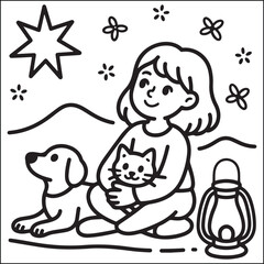 Cozy girls season black and white coloring pages