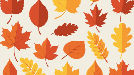 Seamless vector pattern of autumn maple leaves and oak foliage in orange, yellow, and brown colors for fall season design