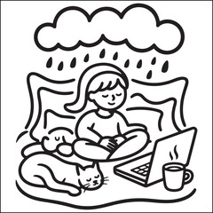 Cozy girls season black and white coloring pages